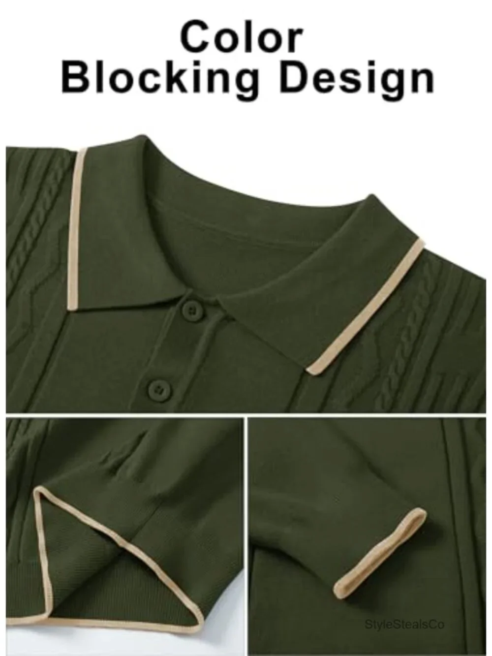 Mens Sweater Knit Polo Long Sleeve Collared Button Casual Pullover Textured